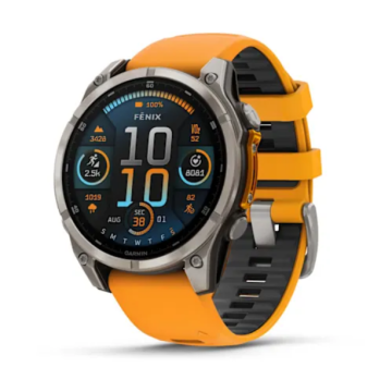 Garmin Fenix 8 amoled sapphire titanio cinturino arancione/grigio